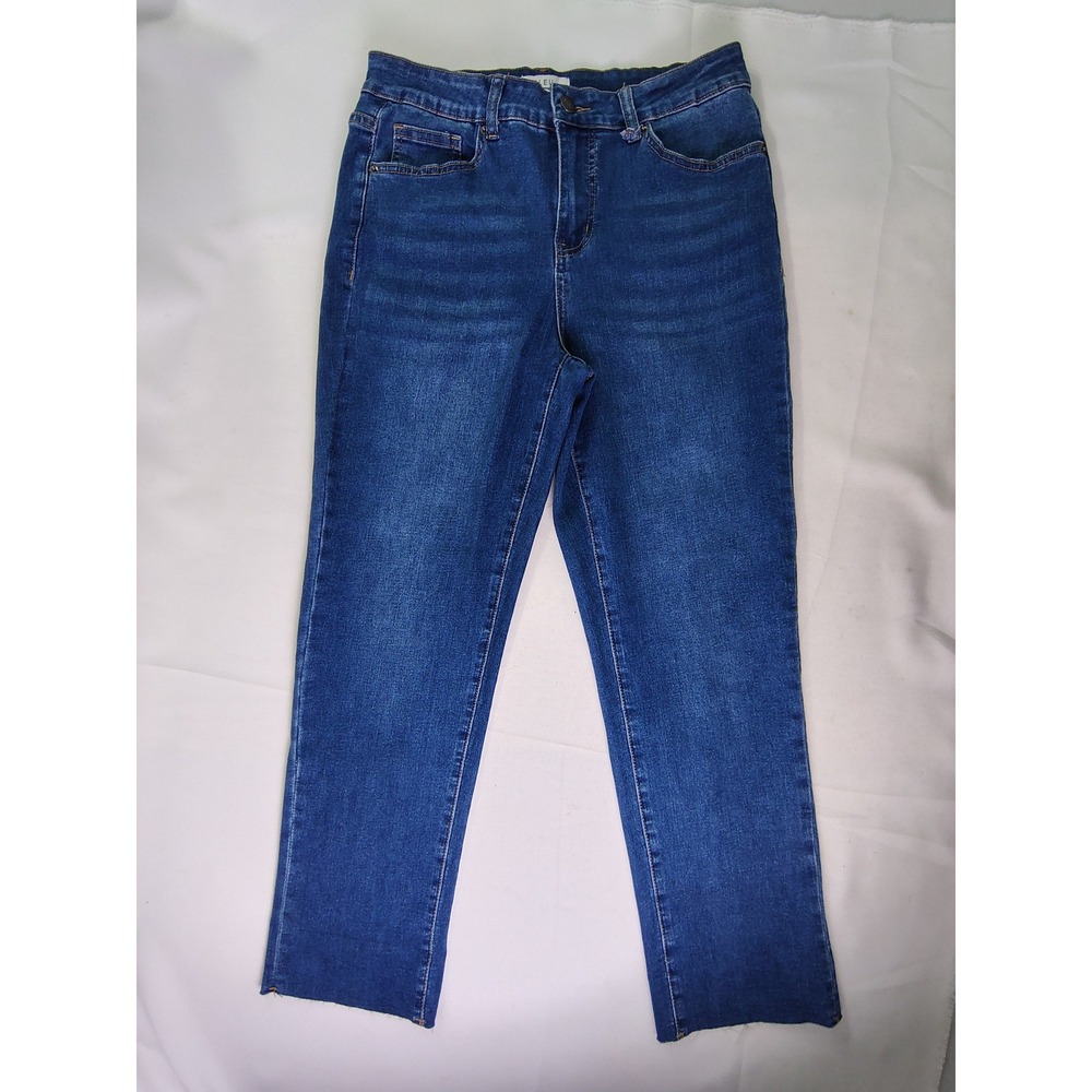 Bleu Women's Straight Leg Jeans High Rise Raw Hem Blue Denim Size 8
